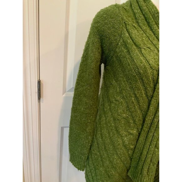 BCBG MAXAZRIA Green Rib/Cable Knit Long Sleeve Cardigan Sweater Size XS/S - Picture 3 of 10